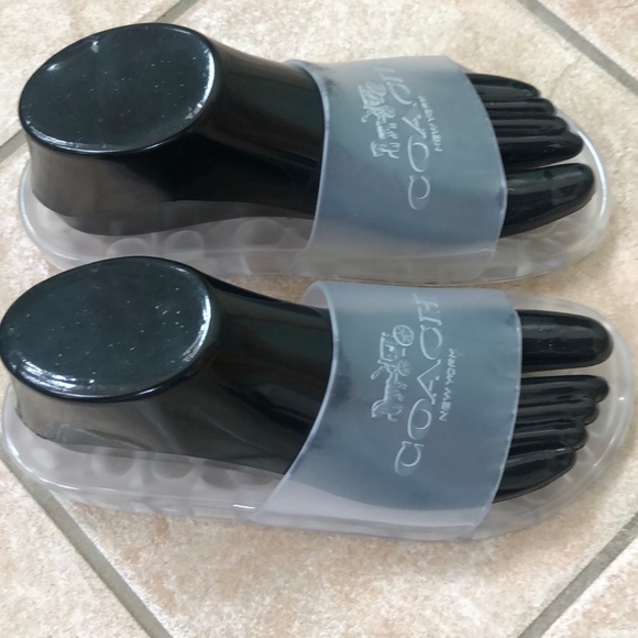 Coach Women's Clear Monogram Open Toe Transparent Slip On Flat Slide Sandals - Picture 4 of 9